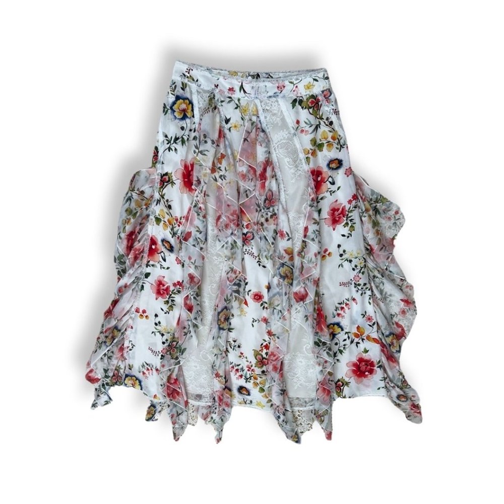 Alice + Olivia multicolor floral print ruffle midi skirt size 2